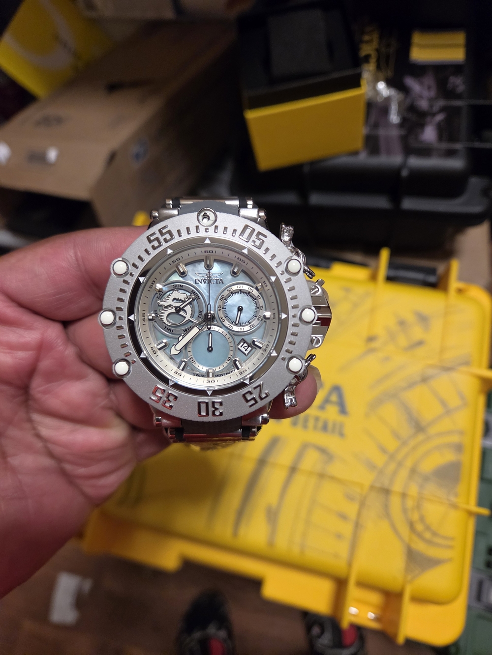 Invicta Silver Stainless Steel Ocean Warrior SubAqua Watch with Light Blue Dial